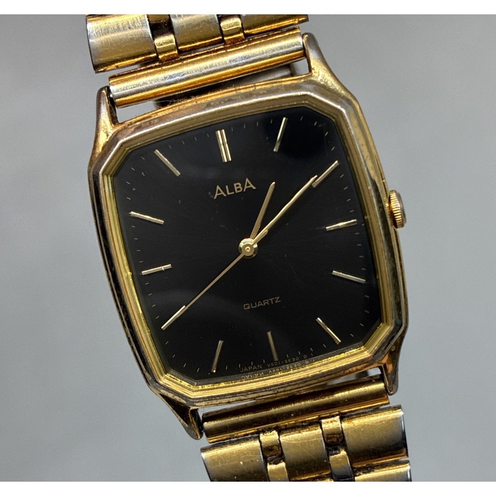 Seiko Alba Tank V501-5C30 Gold Tone 27mm Quartz Men's Watch - Working!